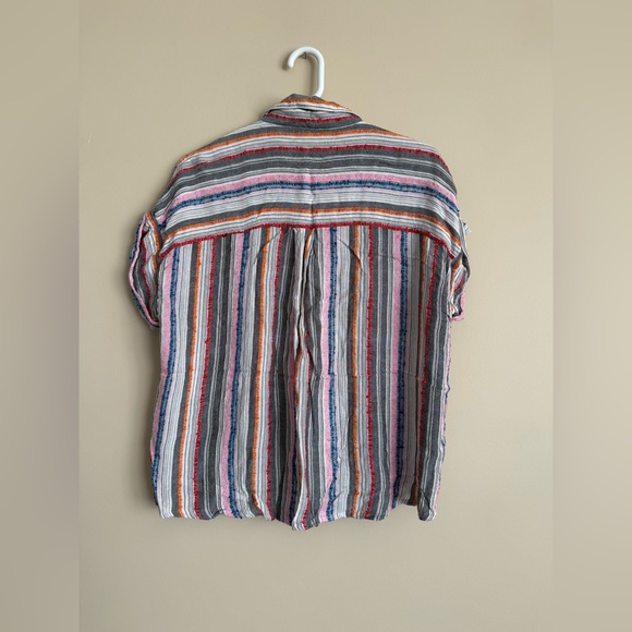 En Creme Textured Multicolor Striped Shirt Retro Style Size Large - Picture 2 of 6